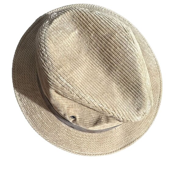 Vintage Corduroy Fedora Tan Hat 7-7 1/8 With Leather Buckled Detail Hat USA Made - Picture 2 of 11